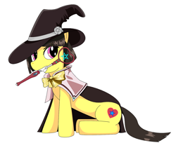 Size: 960x822 | Tagged: safe, artist:playfulpossum, derpibooru import, pony, cape, clothes, hat, ponified, rosario to vampire, simple background, solo, wand, white background, witch, witch hat, yukari sendo