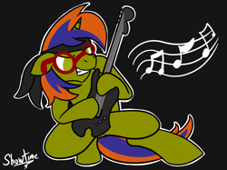 Size: 2732x2048 | Tagged: safe, artist:captshowtime, derpibooru import, oc, oc only, oc:storm spark, unicorn, colt, glasses, guitar, headband, male, music, musical instrument, rock, rock and roll, stallion