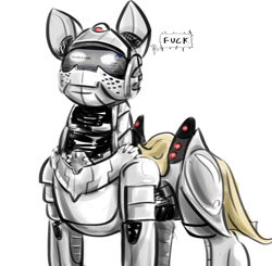 Size: 821x803 | Tagged: safe, artist:testostepone, derpibooru import, oc, oc:runtime, pony, robot, robot pony, captcha, dialogue, female, solo, solo female, swearing, vulgar