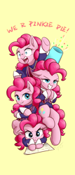 Size: 1800x4200 | Tagged: safe, artist:astery, derpibooru import, pinkie pie, earth pony, pony, too many pinkie pies, clone, crossover, lazytown, meme, parody, pinkie clone, robbie rotten, wallpaper, we are number one