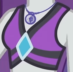 Size: 1232x1221 | Tagged: safe, derpibooru import, screencap, rarity, better together, equestria girls, lost and found, bikini, bikini top, boobshot, breasts, clothes, cropped, female, geode of shielding, jewelry, magical geodes, necklace, solo, swimsuit