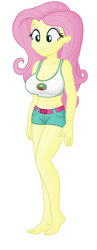 Size: 1700x4382 | Tagged: safe, derpibooru import, edit, editor:ah96, fluttershy, equestria girls, legend of everfree, barefoot, belly button, big breasts, breast edit, breasts, camp everfree outfits, cleavage, cropped, feet, female, hootershy, legs, midriff, ms paint, shading, simple background, solo, white background