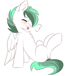 Size: 2622x3000 | Tagged: safe, artist:pesty_skillengton, derpibooru import, oc, oc only, oc:dreamer skies, pegasus, commission, cute, eyes closed, fluffy, happy, pegasus oc, quick draw, simple background, sitting, smiley face, smiling, solo, tongue out, wings