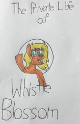 Size: 832x1280 | Tagged: safe, artist:whistle blossom, derpibooru import, oc, oc only, oc:whistle blossom, pegasus, pony, comic:the private life of whistle blossom, braces, cute, female, filly, foal, grin, simple background, smiling, smiling at you, solo, teenager, text, traditional art, waving, whistlebetes, white background