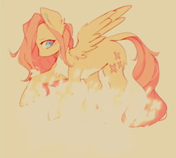 Size: 500x447 | Tagged: safe, artist:tigr, derpibooru import, fluttershy, butterfly, pegasus, pony, chest fluff, colored pupils, ear fluff, female, leonine tail, mare, simple background, solo, tan background
