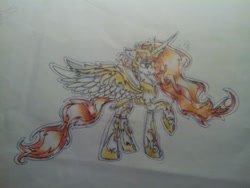 Size: 1280x960 | Tagged: safe, artist:kiwwsplash, derpibooru import, daybreaker, alicorn, pony, female, hoof shoes, mare, peytral, raised hoof, solo, traditional art