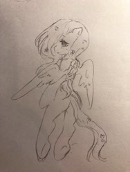 Size: 1536x2048 | Tagged: safe, artist:raimugi____, derpibooru import, fluttershy, anthro, alternate hairstyle, blushing, female, pencil drawing, sketch, solo, traditional art