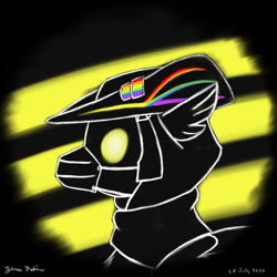 Size: 1000x1000 | Tagged: safe, artist:rockhoppr3, derpibooru import, oc, hippogriff, glowing eyes, hat, hood, mask, solo, tricorne