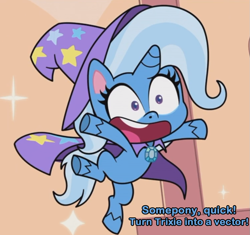 Size: 895x842 | Tagged: safe, derpibooru import, edit, edited screencap, screencap, trixie, pony, unicorn, friendship gems, my little pony: pony life, spoiler:pony life s01e17, caption, female, mare, solo