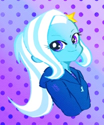 Size: 1000x1200 | Tagged: safe, artist:siba_kiti, derpibooru import, trixie, equestria girls, alternate hairstyle, babysitter trixie, clothes, hairpin, hoodie, smiling, solo