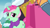 Size: 1280x720 | Tagged: safe, derpibooru import, screencap, applejack, minty bubblegum, earth pony, pony, unicorn, best gift ever, clothes, female, mare, scarf, shopping bags