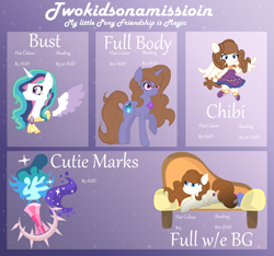 Size: 1280x1200 | Tagged: safe, artist:twokidsonamission, derpibooru import, oc, alicorn, anthro, pegasus, pony, unicorn, advertisement, aud, bust, chibi, commission, commission info, cutie mark, full body, my little pony, sheet