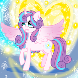 Size: 800x800 | Tagged: safe, artist:katya, derpibooru import, princess flurry heart, alicorn, pony, abstract background, adult, female, glow, heart, magic, older, snow, solo, spell, wings