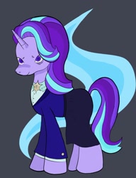 Size: 1280x1663 | Tagged: safe, artist:evileye-gf, derpibooru import, starlight glimmer, pony, unicorn, clothes, older, older starlight glimmer, skirt, smiling, soono, suit