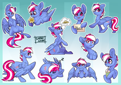 Size: 3508x2480 | Tagged: safe, artist:sherochan, derpibooru import, oc, oc only, oc:steam loco, pegasus, pony, commission, cute, male, multiple variants, pegasus oc, sticker, sticker pack, wings, ych result