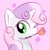 Size: 1000x1000 | Tagged: safe, artist:chocodamai, derpibooru import, sweetie belle, unicorn, ;d, cute, diasweetes, digital art, flower, one eye closed, rose, simple background, smiling, solo, stars, wink