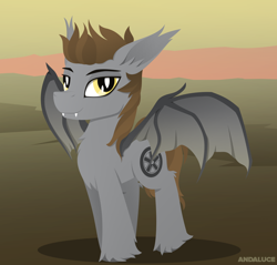 Size: 1424x1364 | Tagged: safe, artist:andaluce, derpibooru import, oc, oc only, oc:devin, bat pony, solo, spread wings, wings