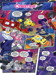 Size: 768x1024 | Tagged: safe, artist:tonyfleecs, derpibooru import, idw, spoiler:comic, spoiler:friendship in disguise, spoiler:friendship in disguise01, arcee, bumblebee, comic, cybertron, decepticon, imminent crossover, megatron, optimus prime, shockwave, soundwave, starscream, transformers