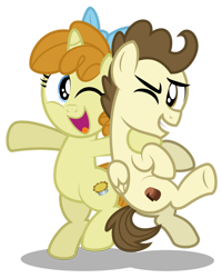 Size: 1280x1599 | Tagged: safe, artist:aleximusprime, derpibooru import, pound cake, pumpkin cake, pegasus, unicorn, flurry heart's story, bipedal, bow, cake twins, colt, female, filly, hair bow, male, older, older pound cake, older pumpkin cake, siblings, simple background, transparent background, twins