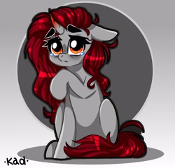 Size: 1250x1200 | Tagged: safe, artist:madkadd, derpibooru import, oc, oc only, pony, unicorn, abstract background, crying, horn, raised hoof, sitting, solo, unicorn oc