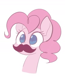 Size: 1541x1801 | Tagged: safe, artist:noupu, derpibooru import, pinkie pie, earth pony, pony, bust, cute, diapinkes, facial hair, female, mare, moustache, portrait, simple background, solo, white background