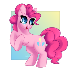 Size: 2000x2000 | Tagged: safe, artist:lavenderheartsmlp, derpibooru import, pinkie pie, earth pony, pony, female, high res, mare, rearing, simple background, smiling, solo, transparent background