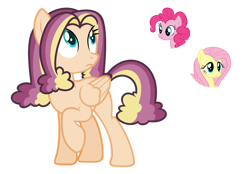 Size: 1024x711 | Tagged: safe, artist:sapphiretwinkle, derpibooru import, fluttershy, pinkie pie, earth pony, pegasus, pony, female, magical lesbian spawn, mare, offspring, parent:fluttershy, parent:pinkie pie, parents:flutterpie, simple background, transparent background