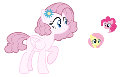 Size: 1024x637 | Tagged: safe, artist:sapphiretwinkle, derpibooru import, fluttershy, pinkie pie, earth pony, pegasus, pony, female, magical lesbian spawn, mare, offspring, parent:fluttershy, parent:pinkie pie, parents:flutterpie, simple background, transparent background