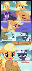 Size: 1919x4225 | Tagged: safe, artist:estories, derpibooru import, applejack, twilight sparkle, twilight sparkle (alicorn), oc, oc:silverlay, alicorn, earth pony, pony, unicorn, comic:a(pple)ffection, female, hat, mare, vector