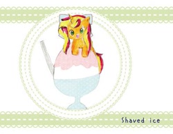 Size: 393x303 | Tagged: safe, artist:rai_ra, derpibooru import, sunset shimmer, unicorn, cute, food, ice cream, shaved ice, shimmerbetes, solo