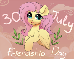 Size: 2000x1600 | Tagged: safe, artist:reterica, derpibooru import, fluttershy, pegasus, pony, chest fluff, cute, ear fluff, female, friendship day, mare, open mouth, shyabetes, solo