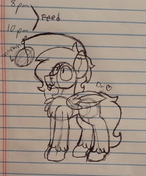 Size: 1747x2112 | Tagged: safe, artist:drheartdoodles, derpibooru import, oc, oc only, oc:dr.heart, pegasus, :3, chest fluff, clydesdale, food, lined paper, sketch, solo, tongue out, traditional art, watermelon