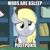 Size: 500x500 | Tagged: safe, derpibooru import, edit, edited screencap, screencap, derpy hooves, pegasus, pony, between dark and dawn, female, imgflip, mailmare, mailmare uniform, mare, meme, mods are asleep, pun, visual pun