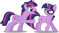 Size: 1666x935 | Tagged: safe, artist:caliazian, artist:penny-rhythm, artist:spier17, derpibooru import, edit, editor:slayerbvc, dusk shine, prince dusk, sci-twi, twilight sparkle, twilight sparkle (alicorn), alicorn, pony, unicorn, equestria girls, spring breakdown, equestria girls ponified, female, glasses, looking back, male, mare, nervous, ponified, r63 paradox, raised hoof, rule 63, self ponidox, simple background, smiling, stallion, story included, suspicious, transparent background, unicorn sci-twi, unsure, vector, vector edit