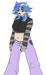 Size: 722x1181 | Tagged: safe, artist:greenarsonist, artist:icey-wicey-1517, color edit, derpibooru import, edit, lilymoon, human, collaboration, adult, alternate hairstyle, belly button, bellyring, belt, chubby, clothes, colored, ear piercing, earring, eyebrow piercing, female, humanized, jacket, jeans, jewelry, lipstick, makeup, midriff, nail polish, older, older lilymoon, pants, piercing, simple background, snake bites, solo, transparent background, wristband