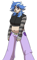 Size: 722x1181 | Tagged: safe, alternate version, artist:greenarsonist, artist:icey-wicey-1517, color edit, derpibooru import, edit, lilymoon, human, collaboration, adult, alternate hairstyle, belly button, bellyring, belt, chubby, clothes, colored, ear piercing, earring, eyebrow piercing, female, humanized, jacket, jeans, jewelry, lipstick, makeup, midriff, nail polish, older, older lilymoon, pants, piercing, simple background, snake bites, solo, transparent background, wristband