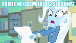 Size: 1280x720 | Tagged: safe, derpibooru import, edit, edited screencap, screencap, trixie, better together, equestria girls, forgotten friendship, caption, image macro, op can't let go, save equestria girls, text