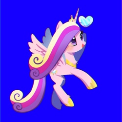 Size: 768x768 | Tagged: safe, artist:tomizawa96, derpibooru import, princess cadance, alicorn, pony, blue background, chest fluff, crystal heart, cute, cutedance, female, girly, heart, leg fluff, mare, open mouth, simple background, smiling, solo