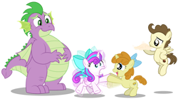 Size: 1280x713 | Tagged: safe, artist:aleximusprime, derpibooru import, pound cake, princess flurry heart, pumpkin cake, spike, dragon, flurry heart's story, bow, colt pound cake, cute, dough, energetic, fat, fat spike, filly, filly flurry heart, filly pumpkin cake, flurrybetes, hyper, meeting, older, older pound cake, older pumpkin cake, shaking, shaking hoof, silly, simple background, transparent background, vibrating like a broken washing machine, winged spike