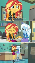 Size: 903x1619 | Tagged: safe, derpibooru import, edit, edited screencap, screencap, sunset shimmer, trixie, better together, equestria girls, forgotten friendship, comic, screencap comic, shipping fuel