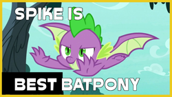 Size: 1280x720 | Tagged: safe, artist:starponys87, derpibooru import, screencap, spike, bat pony, dragon, bat ponies in the comments, bat wings, best pony, caption, flying, image macro, joke, male, meme, solo, text, winged spike, wings