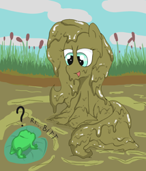 Size: 1200x1400 | Tagged: safe, artist:amateur-draw, derpibooru import, fluttershy, frog, pegasus, pony, covered in mud, mud, muddy, solo, squishy, swamp, wet and messy