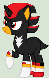 Size: 1132x1784 | Tagged: safe, artist:twidashfan1234, derpibooru import, pony, unicorn, cursed image, gray background, ponified, shadow the hedgehog, simple background, sonic the hedgehog (series), species swap