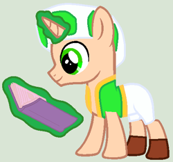 Size: 476x444 | Tagged: safe, artist:boringbases, artist:twidashfan1234, derpibooru import, pony, unicorn, base used, book, colt, crossover, glowing horn, green, green toad, hat, horn, male, mushroom hat, ponified, super mario bros., toad, toad (mario bros)