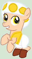 Size: 166x306 | Tagged: safe, artist:shorthilt-adopts, artist:twidashfan1234, derpibooru import, earth pony, pony, base used, colt, crossover, hat, male, mushroom hat, ponified, super mario bros., toad, toad (mario bros), yellow, yellow toad