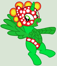 Size: 992x1132 | Tagged: safe, artist:twidashfan1234, derpibooru import, alicorn, monster pony, original species, piranha plant pony, plant pony, pony, flower, flying, gray background, petey piranha, plant, simple background, super mario bros.