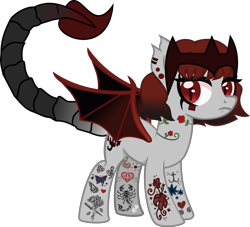 Size: 4000x3631 | Tagged: safe, artist:sparklysapphire, derpibooru import, oc, oc only, oc:danger doodle, bat pony, hybrid, original species, pony, scorpion, scorpion pony, bat pony oc, bat wings, coat markings, crown, ear piercing, earring, fangs, female, jewelry, mare, piercing, regalia, scorpion tail, simple background, solo, tattoo, transparent background, wings