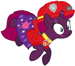 Size: 1213x1061 | Tagged: safe, artist:徐詩珮, derpibooru import, fizzlepop berrytwist, tempest shadow, pony, unicorn, series:sprglitemplight diary, series:sprglitemplight life jacket days, series:springshadowdrops diary, series:springshadowdrops life jacket days, alternate universe, base used, clothes, cute, marshall (paw patrol), paw patrol, simple background, transparent background