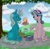 Size: 1024x1004 | Tagged: safe, artist:jocossie, derpibooru import, starlight glimmer, trixie, pony, unicorn, basket, cup, duo, duo female, female, food, glowing horn, horn, magic, obtrusive watermark, picnic, picnic basket, picnic blanket, sandwich, teacup, telekinesis, tree, watermark