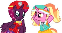 Size: 2037x1080 | Tagged: safe, artist:徐詩珮, derpibooru import, fizzlepop berrytwist, luster dawn, tempest shadow, alicorn, pony, series:sprglitemplight diary, series:sprglitemplight life jacket days, series:springshadowdrops diary, series:springshadowdrops life jacket days, alicornified, alternate universe, base used, cute, everest (paw patrol), marshall (paw patrol), older, older tempest shadow, palindrome get, paw patrol, race swap, simple background, tempestbetes, tempesticorn, transparent background